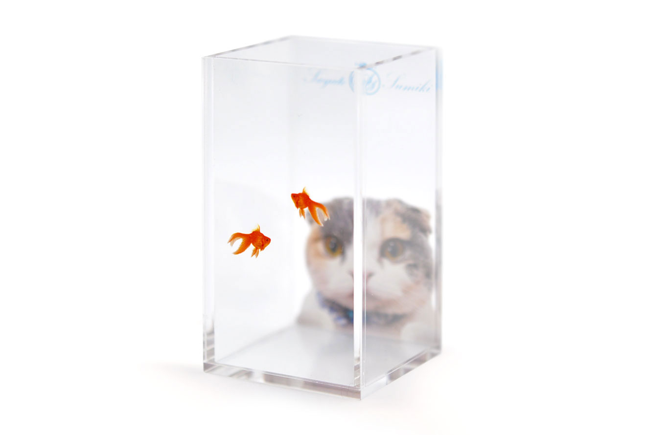 猫と金魚のユニークな四角型アクリルペンスタンド オリジナルグッズ製作 Oemの専門店 J Cサプライ