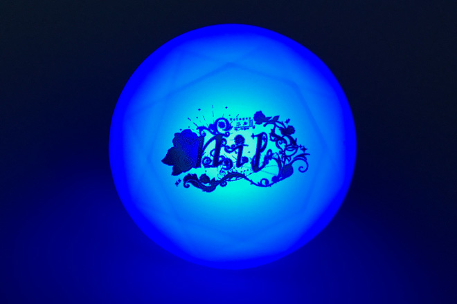 草花に囲まれた文字がきらめくダイヤ型リングライト